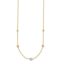 14K Tri-Color Gold 18" Diamond-Cut Beaded Chain Station Necklace by 0
