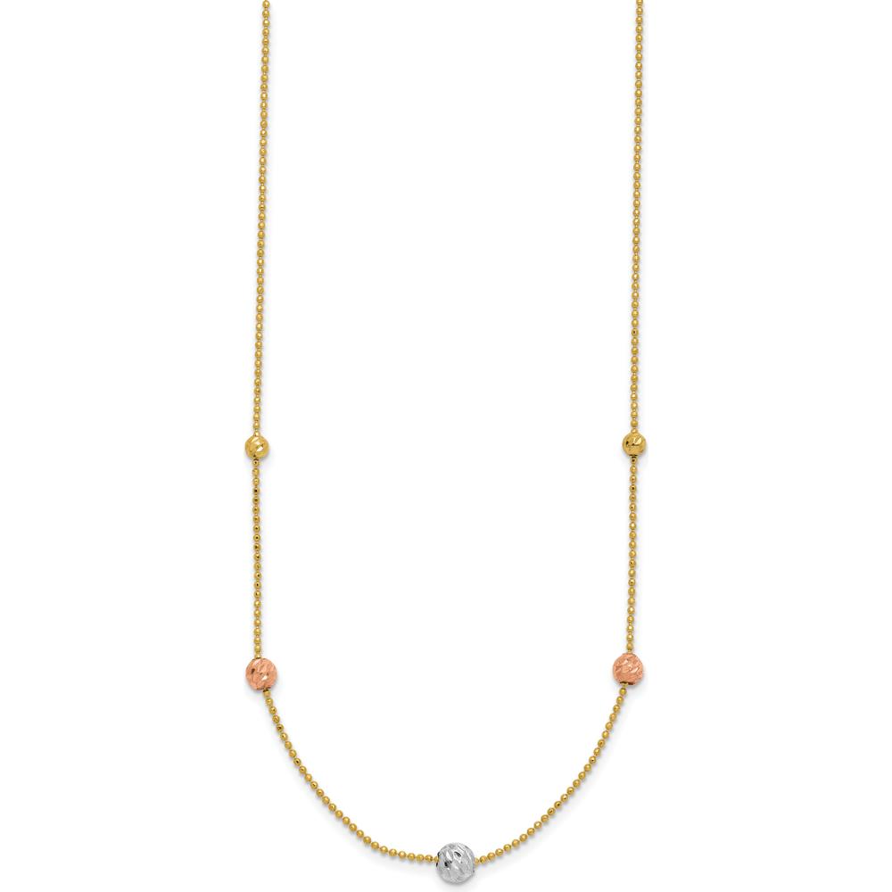 14K Tri-Color Gold 18" Diamond-Cut Beaded Chain Station Necklace by 0