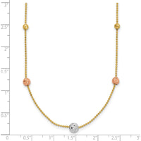 14K Tri-Color Gold 18" Diamond-Cut Beaded Chain Station Necklace by 0