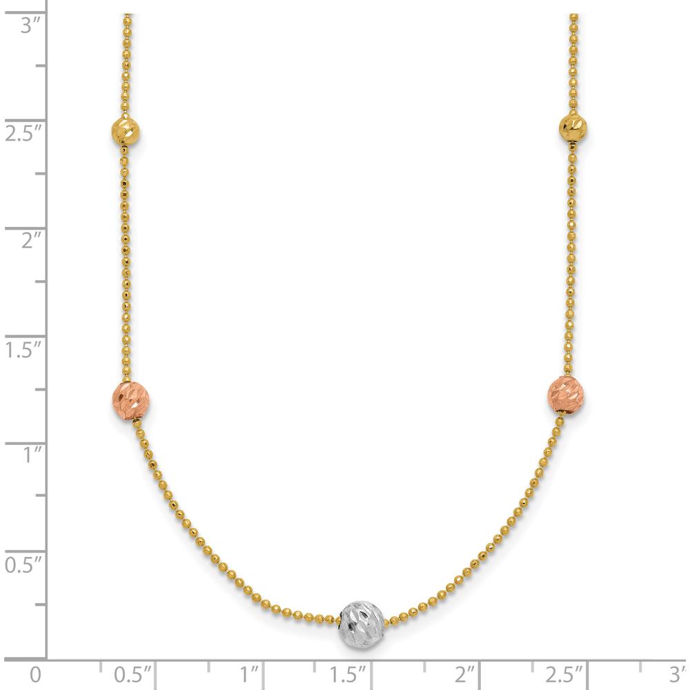 14K Tri-Color Gold 18" Diamond-Cut Beaded Chain Station Necklace by 0