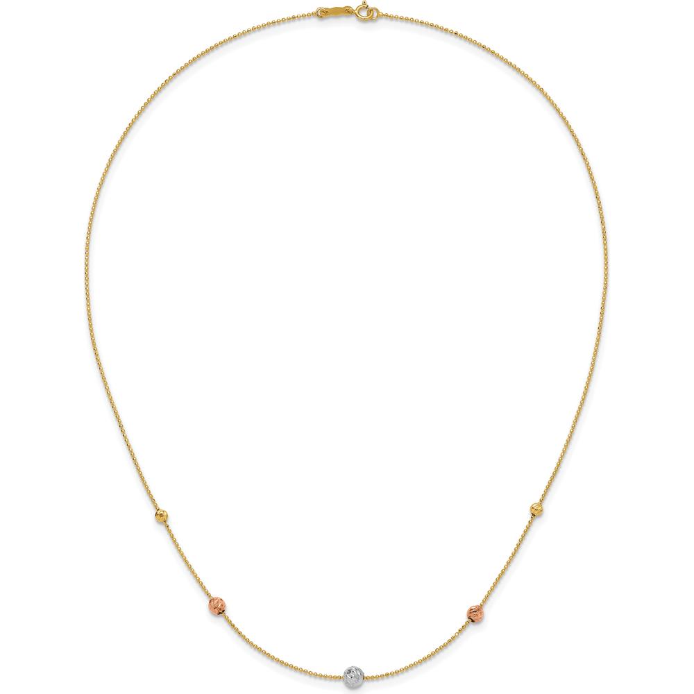 14K Tri-Color Gold 18" Diamond-Cut Beaded Chain Station Necklace by 0