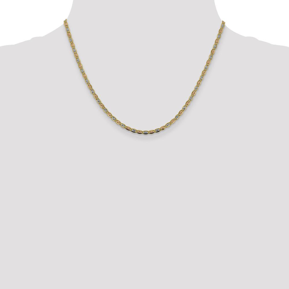 14K Tri-Color Gold 18" Open Link Chain with Lobster Clasp - 2.75mm Width by Oro Pregiato