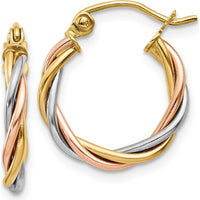 14K Tri-Color Gold 2.5mm Polished Twisted Hoop Earrings by 0
