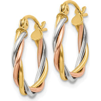 14K Tri-Color Gold 2.5mm Polished Twisted Hoop Earrings by 0
