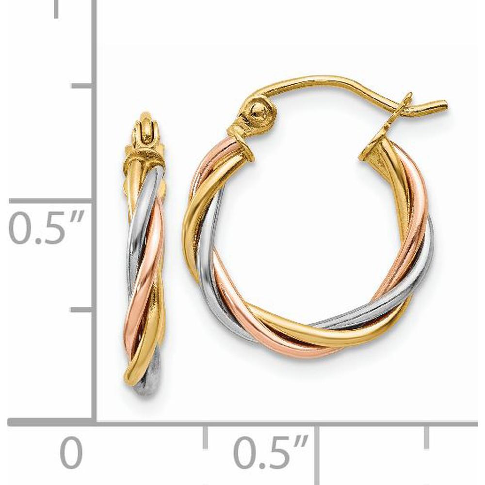 14K Tri-Color Gold 2.5mm Polished Twisted Hoop Earrings by 0