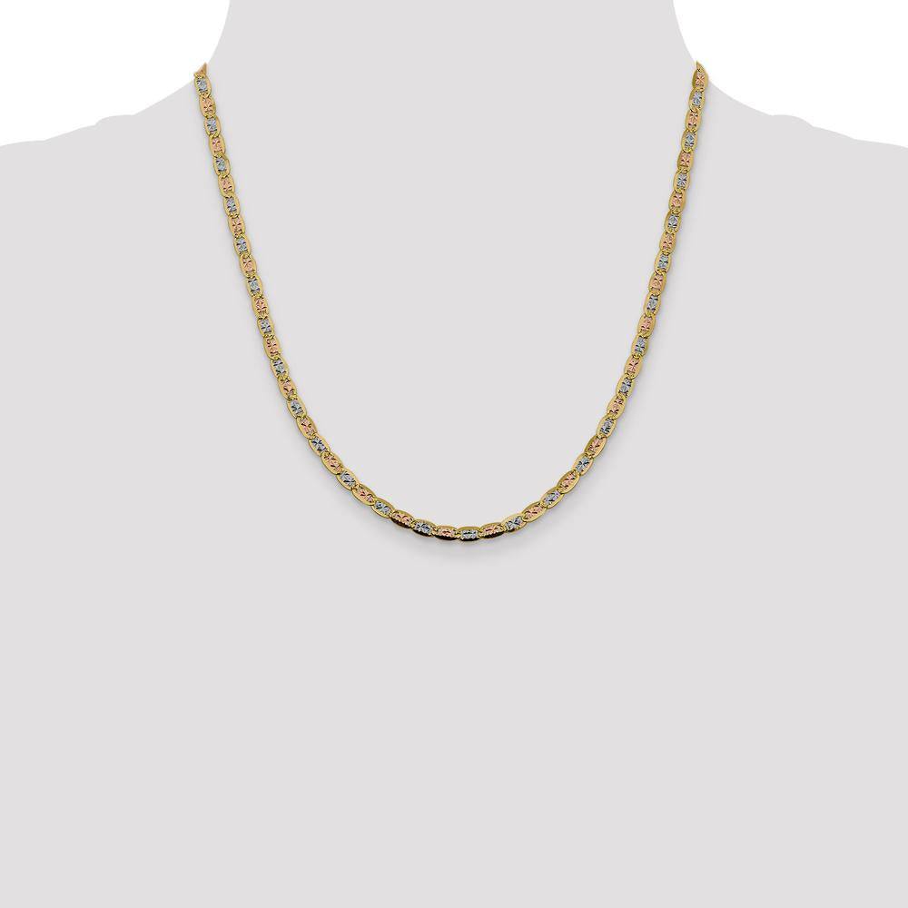14K Tri-color Gold 20" Pavé Valentino Chain with Lobster Clasp - 3.8mm Width by Oro Pregiato