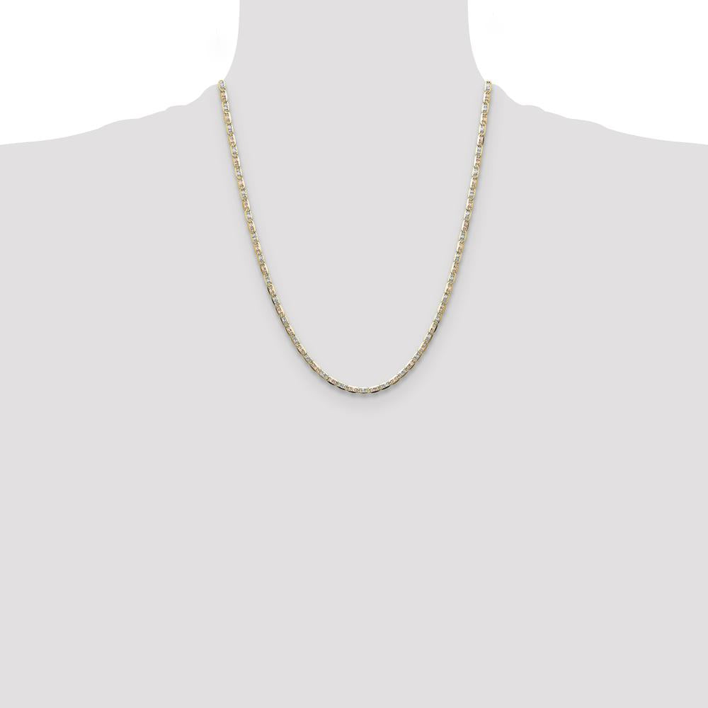 14K Tri-Color Gold 22" Pavé Valentino Chain Necklace - 3.2mm Width by Oro Pregiato