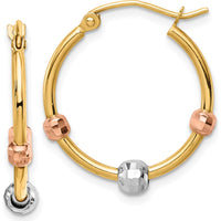 14K Tri-Color Gold 22mm Polished Hoop Earrings with Diamond-Cut Beads by 0