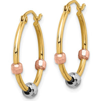 14K Tri-Color Gold 22mm Polished Hoop Earrings with Diamond-Cut Beads by 0