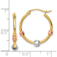 14K Tri-Color Gold 22mm Polished Hoop Earrings with Diamond-Cut Beads by 0