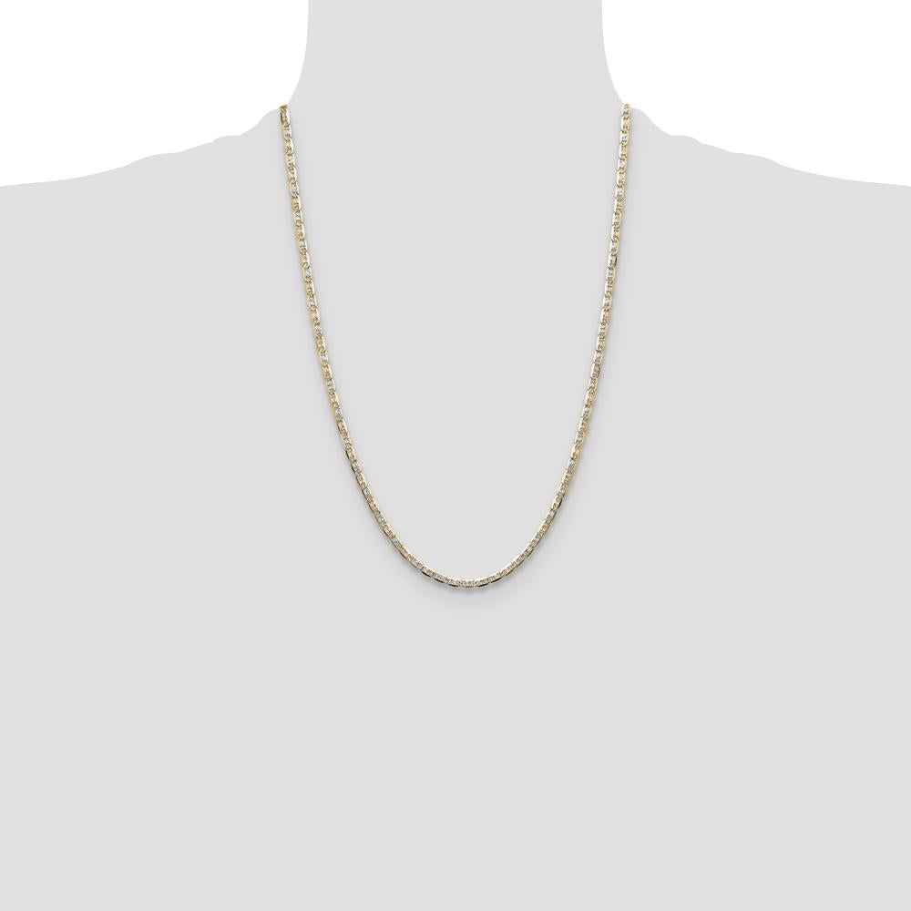 14K Tri-Color Gold 24" Pavé Valentino Chain - 3.2mm Width by Oro Pregiato