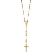 14K Tri-color Gold 24" Rosary Necklace with Polished Crucifix and Miraculous Medal by 0