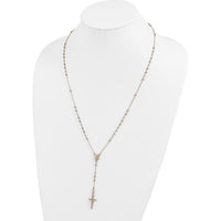 14K Tri-color Gold 24" Rosary Necklace with Polished Crucifix and Miraculous Medal by 0