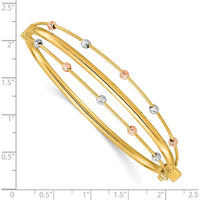 14K Tri-Color Gold 3-Row Diamond-cut Beaded Hinged Bangle Bracelet - Polished Finish by Oro Pregiato