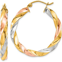 14K Tri-color Gold 33mm Light Twisted Hoop Earrings by 0