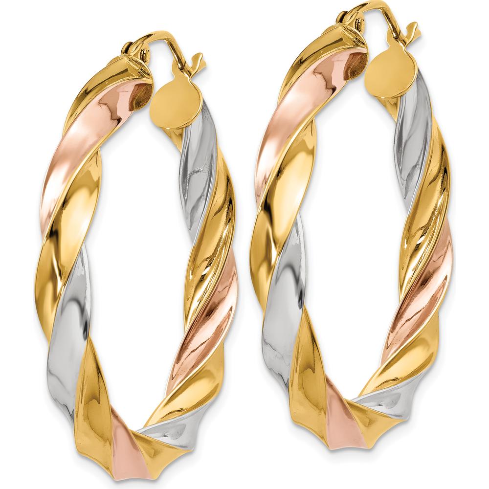 14K Tri-color Gold 33mm Light Twisted Hoop Earrings by 0