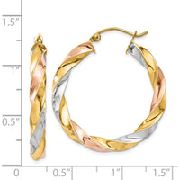 14K Tri-color Gold 33mm Light Twisted Hoop Earrings by 0