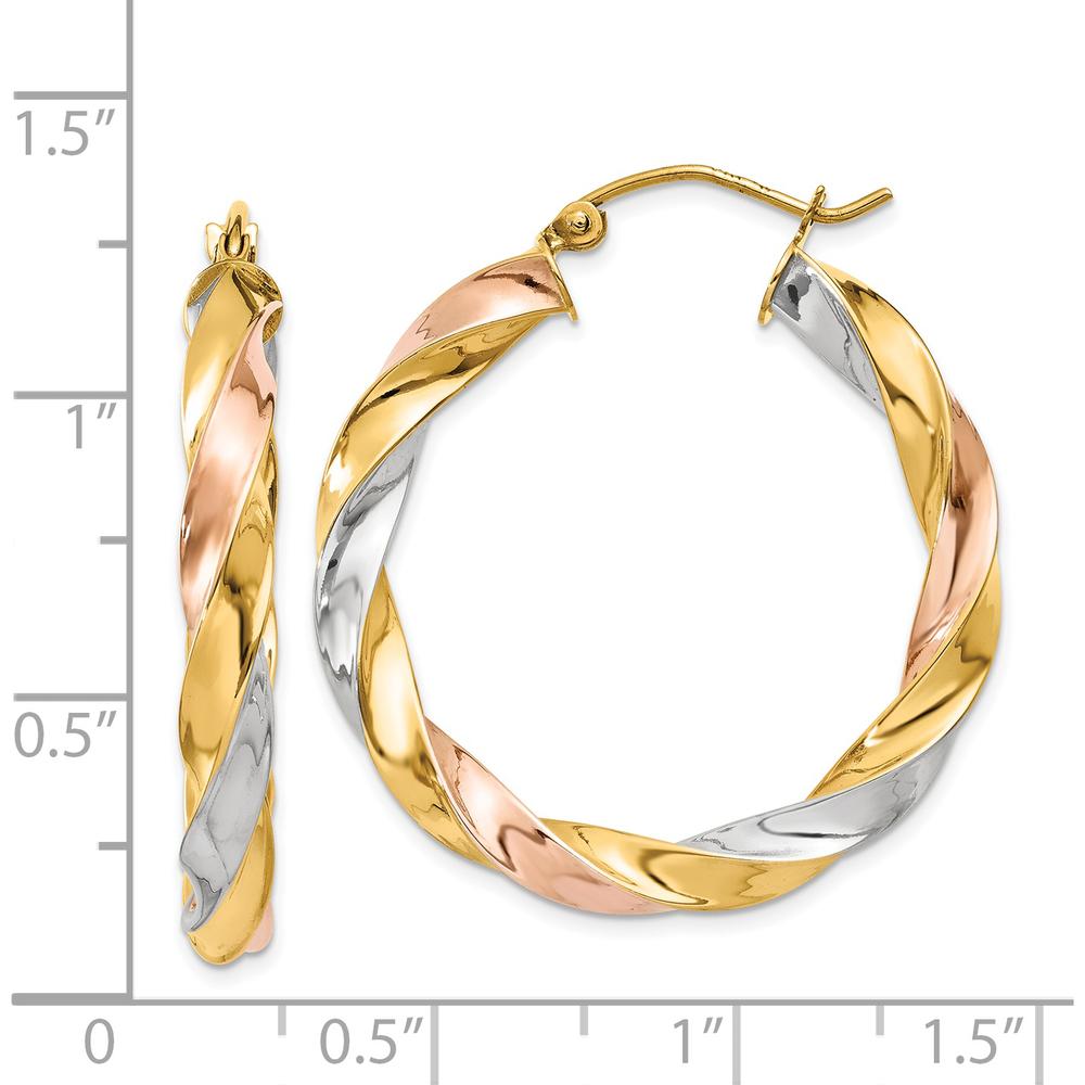 14K Tri-color Gold 33mm Light Twisted Hoop Earrings by 0