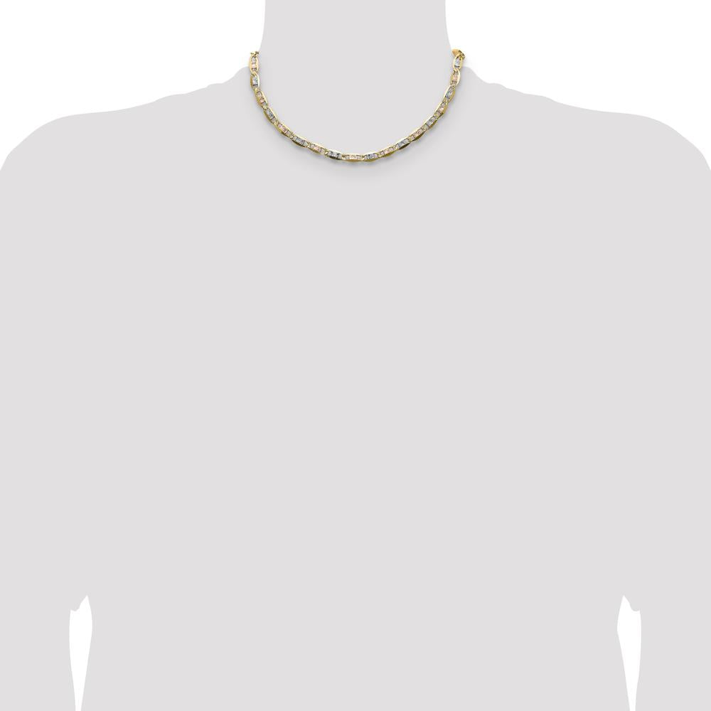 14K Tri-Color Gold 6.1mm Pavé Valentino Chain Necklace - 16 Inches by Oro Pregiato