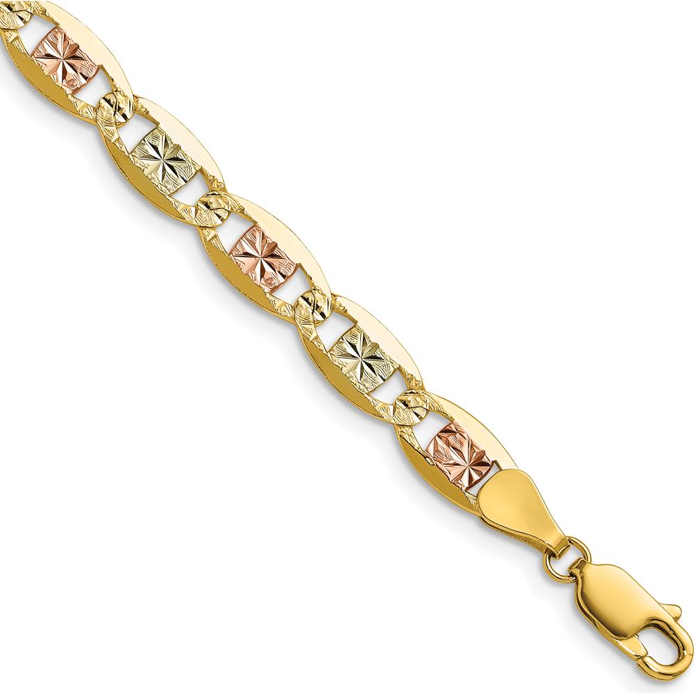 14K Tri-Color Gold 6.1mm Pavé Valentino Chain Necklace - 18 Inches by Oro Pregiato