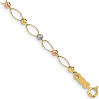 14K Tri-Color Gold 7" Fancy Link Bracelet with Diamond-Cut Texture and Mirror Beads by Oro Pregiato