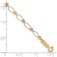 14K Tri-Color Gold 7" Fancy Link Bracelet with Diamond-Cut Texture and Mirror Beads by Oro Pregiato
