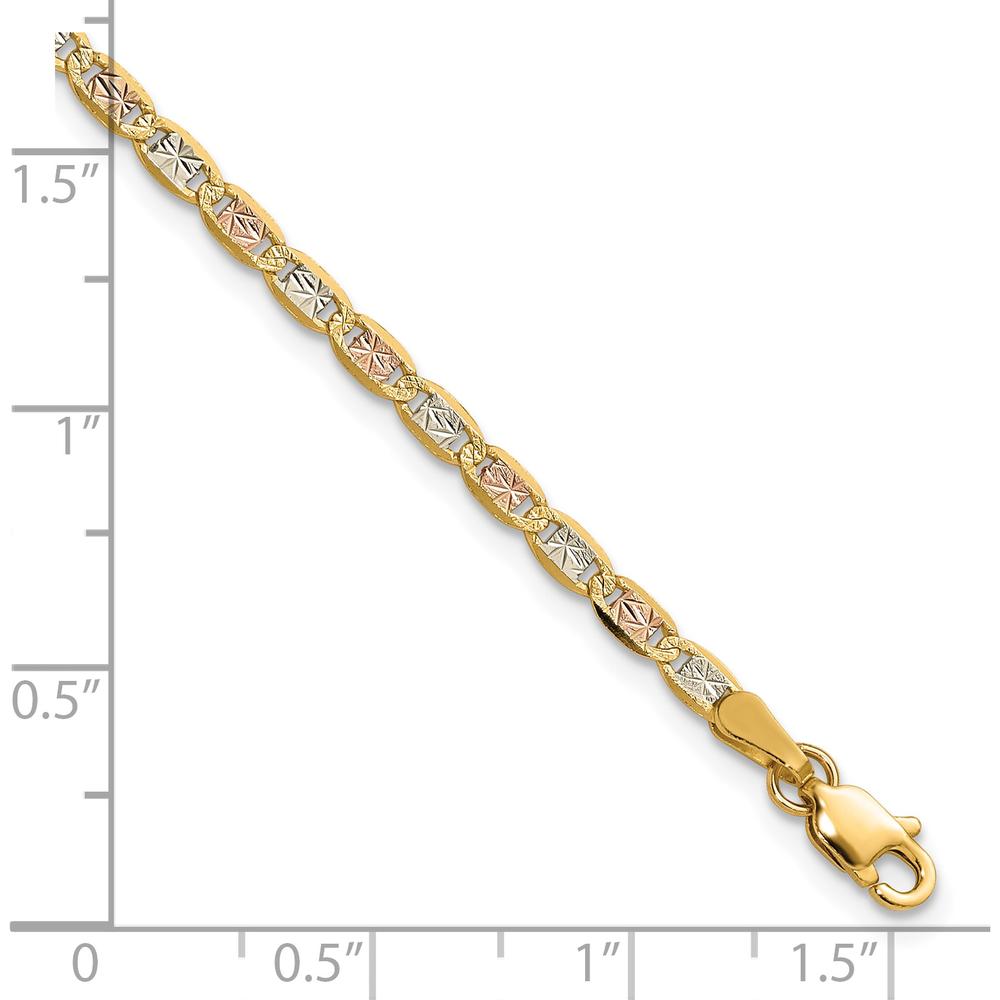 14K Tri-Color Gold 7" Pavé Valentino Chain Bracelet - 2.75mm Width by Oro Pregiato