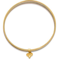 14K Tri-Color Gold 7-Strand Polished and Textured Bangle Bracelet with Dangle Heart Charm by Oro Pregiato