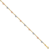 14K Tri-Color Gold 8" Diamond-Cut Puffed Heart Bracelet by 0