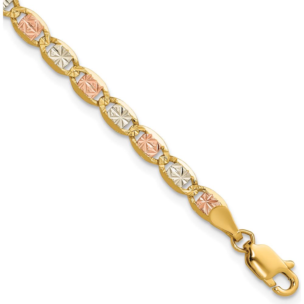 14K Tri-color Gold 9" Diamond-Cut Open Link Pavé Valentino Anklet - 3.8mm Width by Oro Pregiato