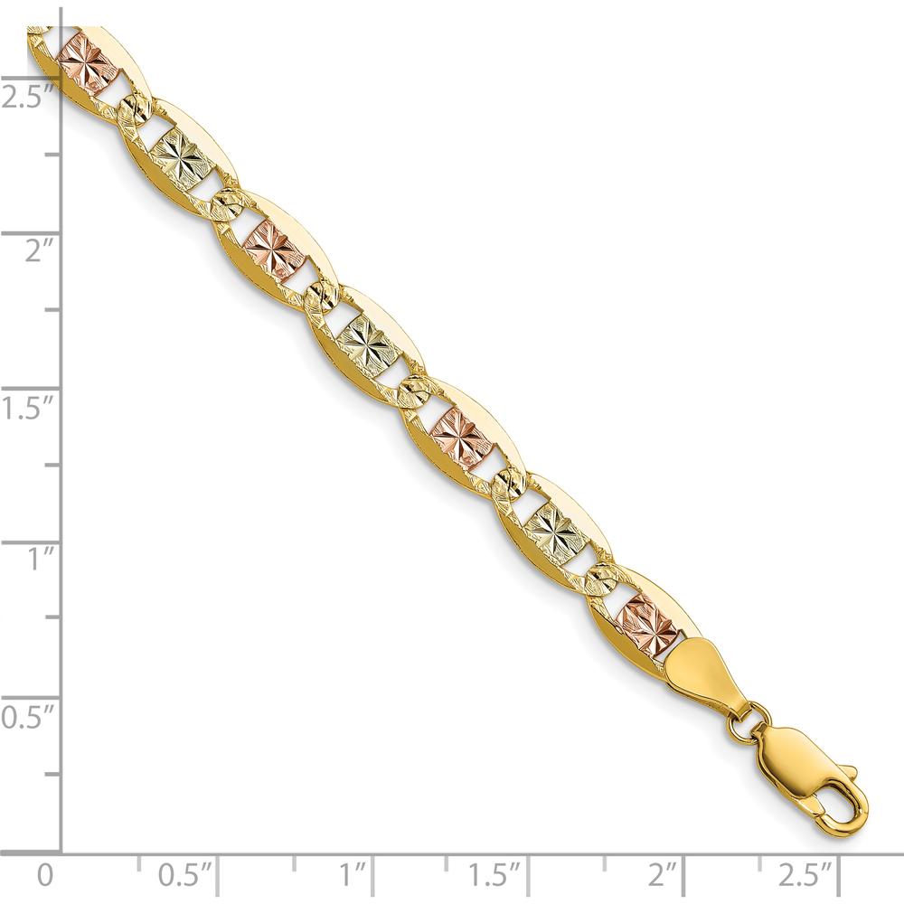 14K Tri-Color Gold 9" Pavé Valentino Chain Anklet - 6.1mm Width by Oro Pregiato