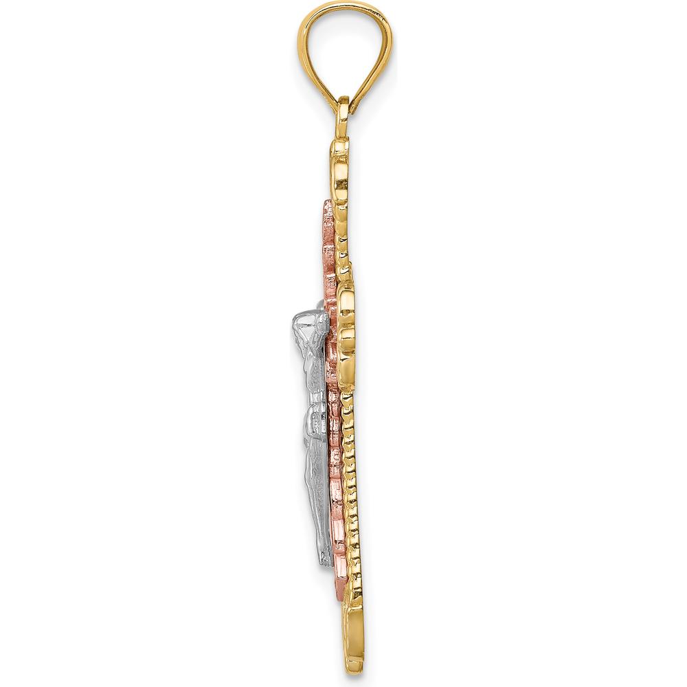 14K Tri-Color Gold and Rhodium Diamond-Cut Crucifix Pendant by Oro Pregiato