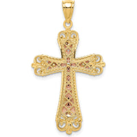 14K Tri-Color Gold and Rhodium Diamond-Cut Crucifix Pendant by Oro Pregiato