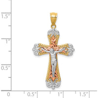 14K Tri-Color Gold and Rhodium Diamond-Cut Crucifix Pendant by Oro Pregiato