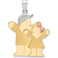 14K Tri-Color Gold Big Boy and Little Girl Engravable Love Pendant - Family Charm by Oro Pregiato
