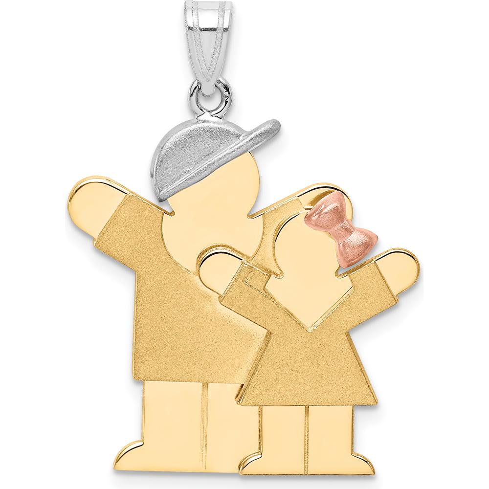 14K Tri-Color Gold Big Boy and Little Girl Engravable Love Pendant - Family Charm by Oro Pregiato