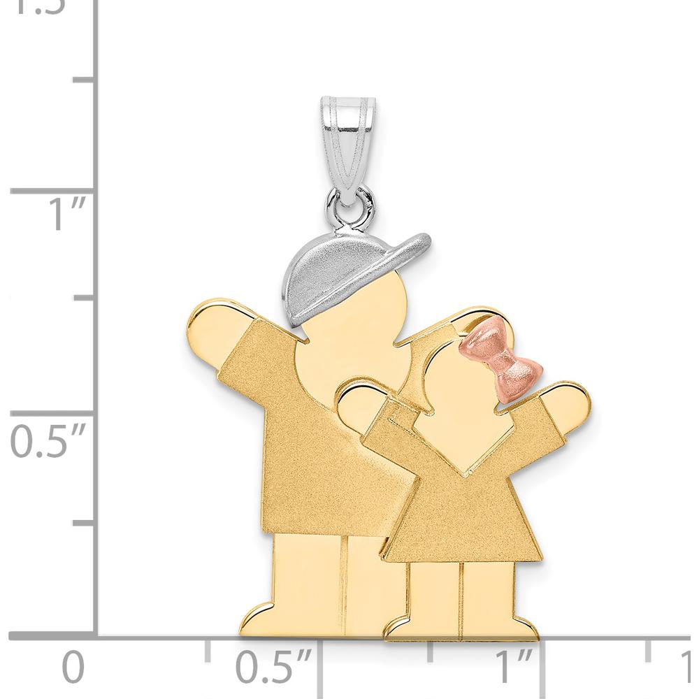 14K Tri-Color Gold Big Boy and Little Girl Engravable Love Pendant - Family Charm by Oro Pregiato