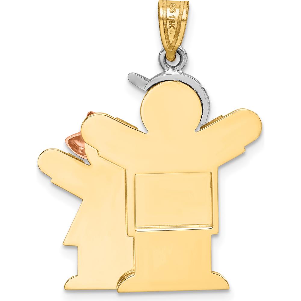 14K Tri-Color Gold Big Boy and Little Girl Engravable Love Pendant - Family Charm by Oro Pregiato