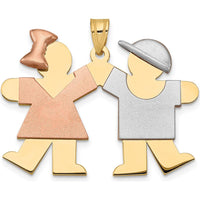 14K Tri-Color Gold Boy and Girl Engravable Childhood Friendship Charm - 25mm x 33mm by Oro Pregiato