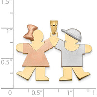 14K Tri-Color Gold Boy and Girl Engravable Childhood Friendship Charm - 25mm x 33mm by Oro Pregiato