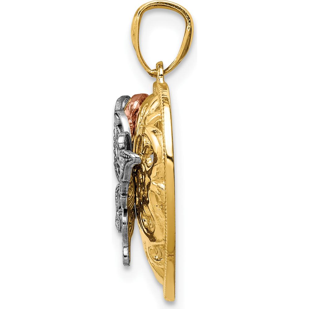 14K Tri-color Gold Butterfly Heart Pendant with Intricate Filigree Design by Oro Pregiato