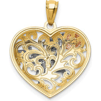 14K Tri-color Gold Butterfly Heart Pendant with Intricate Filigree Design by Oro Pregiato