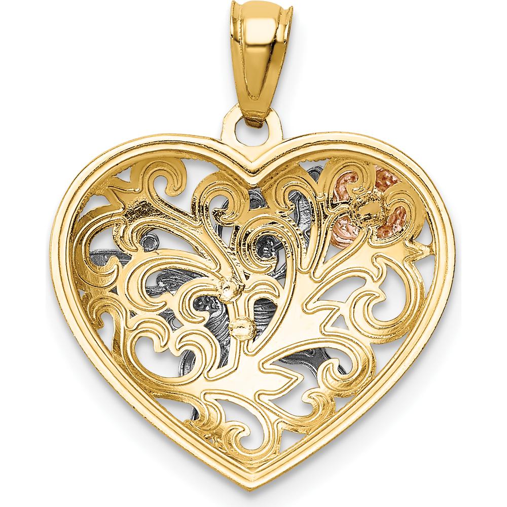 14K Tri-color Gold Butterfly Heart Pendant with Intricate Filigree Design by Oro Pregiato
