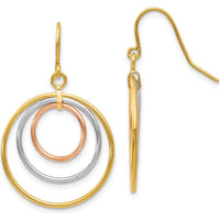 14K Tri-Color Gold Circle Dangle Earrings - 40mm Length, Polished Finish by 0