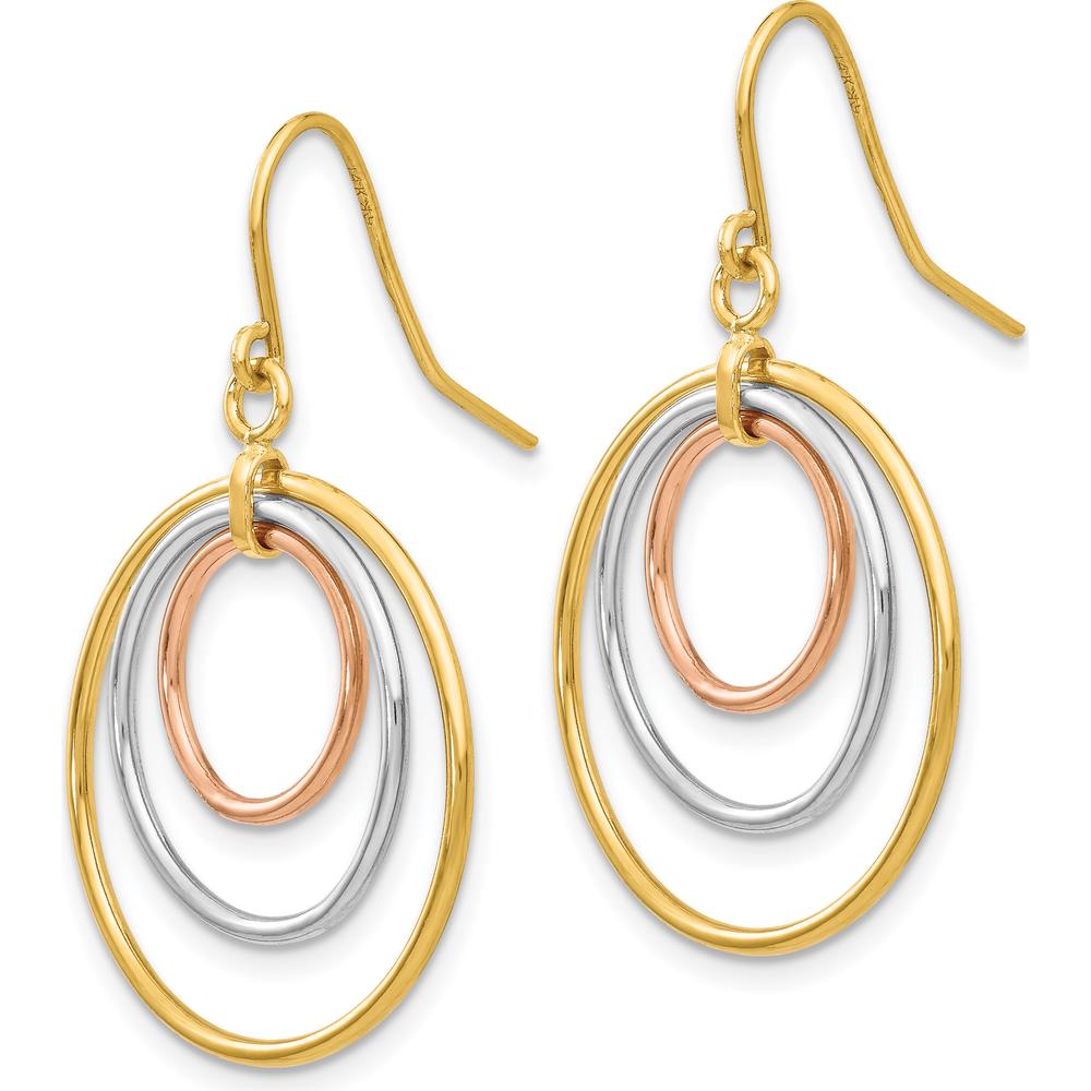 14K Tri-Color Gold Circle Dangle Earrings - 40mm Length, Polished Finish by 0
