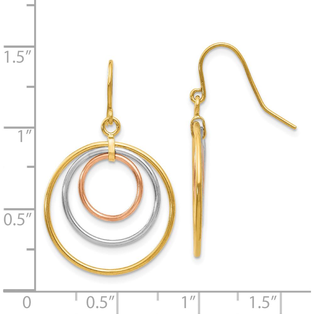 14K Tri-Color Gold Circle Dangle Earrings - 40mm Length, Polished Finish by 0