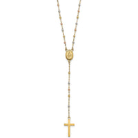 14K Tri-color Gold Cross and Miraculous Medal Rosary Necklace with Diamond-cut Beads - 17" with 3" Extender by 0