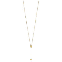 14K Tri-color Gold Cross and Miraculous Medal Rosary Necklace with Diamond-cut Beads - 17" with 3" Extender by 0
