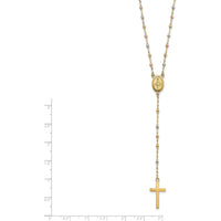 14K Tri-color Gold Cross and Miraculous Medal Rosary Necklace with Diamond-cut Beads - 17" with 3" Extender by 0