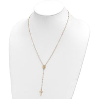 14K Tri-color Gold Cross and Miraculous Medal Rosary Necklace with Diamond-cut Beads - 17" with 3" Extender by 0